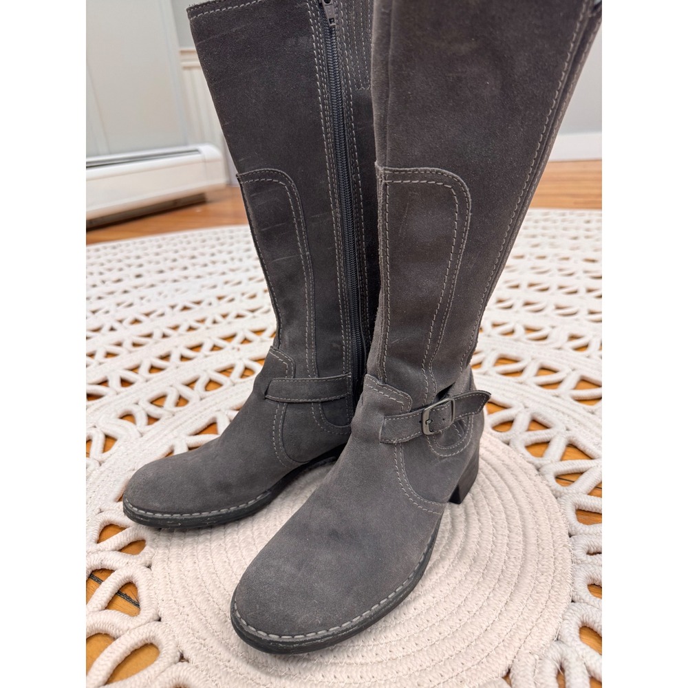 Clark's Gray‎ Suede Knee High Boots Women's Size 7.5 M Side Zip Buckle Detail